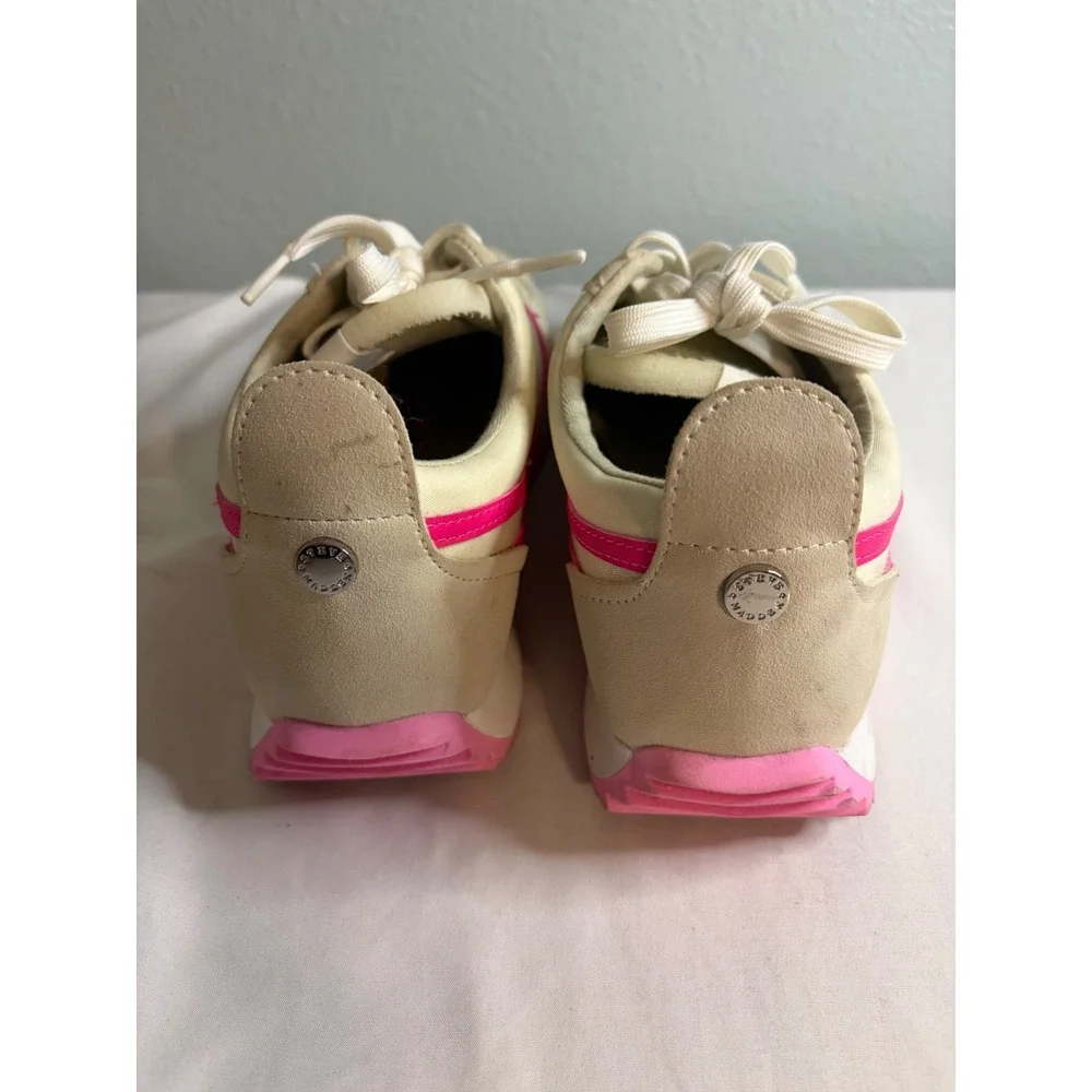 Steve Madden Denney Cream Hot Pink Retro Sneakers DENY01S1 Womens 9M
